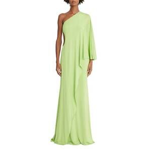 NEW HALSTON HERITAGE one shoulder column cascade jersey gown in neon green